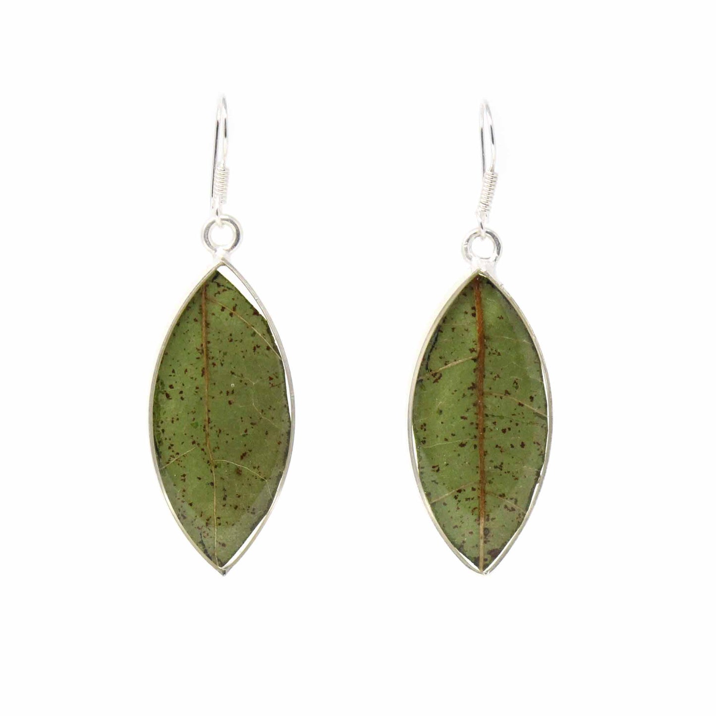 Hand-Made Earrings-Natural Leaf in Resin -Alpaca Silver Earrings- Mexico