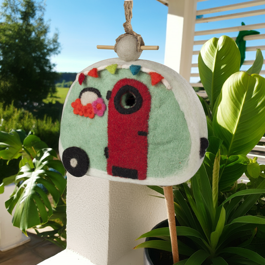 Felt Retro Camper Birdhouse -Green -  Wild Woolies