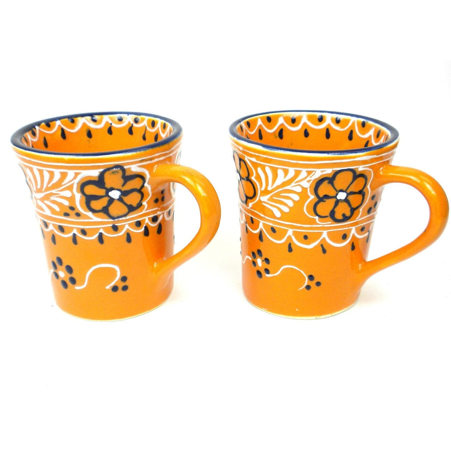 Handcrafted  Pair of Flared Ceramic Mugs - Mango - Encantada