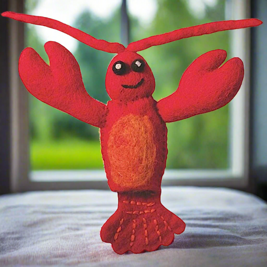 Lobster Finger Puppet  by Wild Woolies-Red- Fair Trade- Nepal