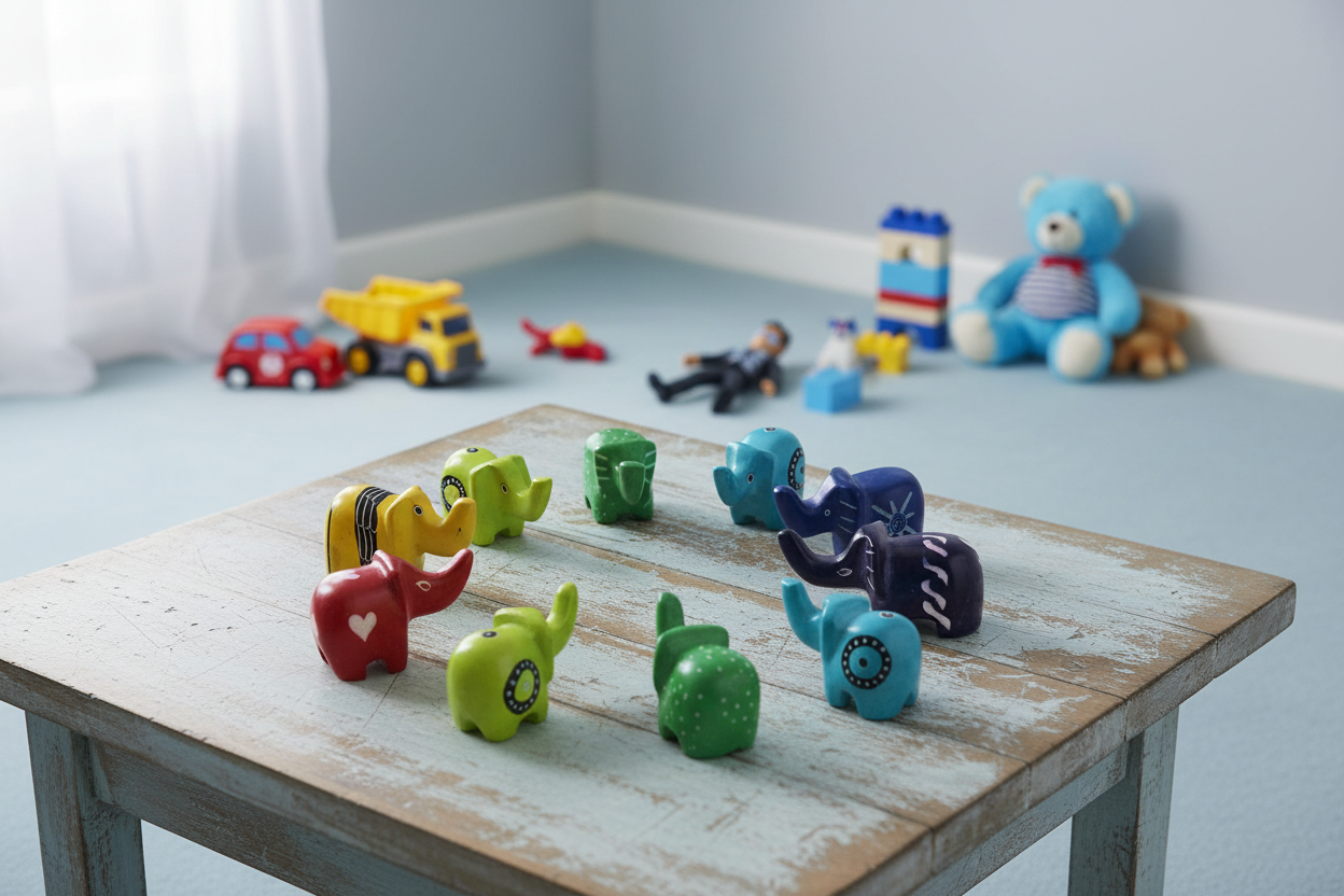 Hand-Carved Tiny Elephants - Fair Trade Soapstone-5 Piece Set of Assorted Colors