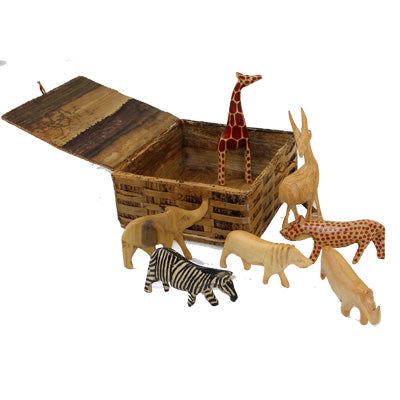 Hand-carved Miniature Wood Safari Animals- Set of 7 -Muhugu Wood-Fair Trade