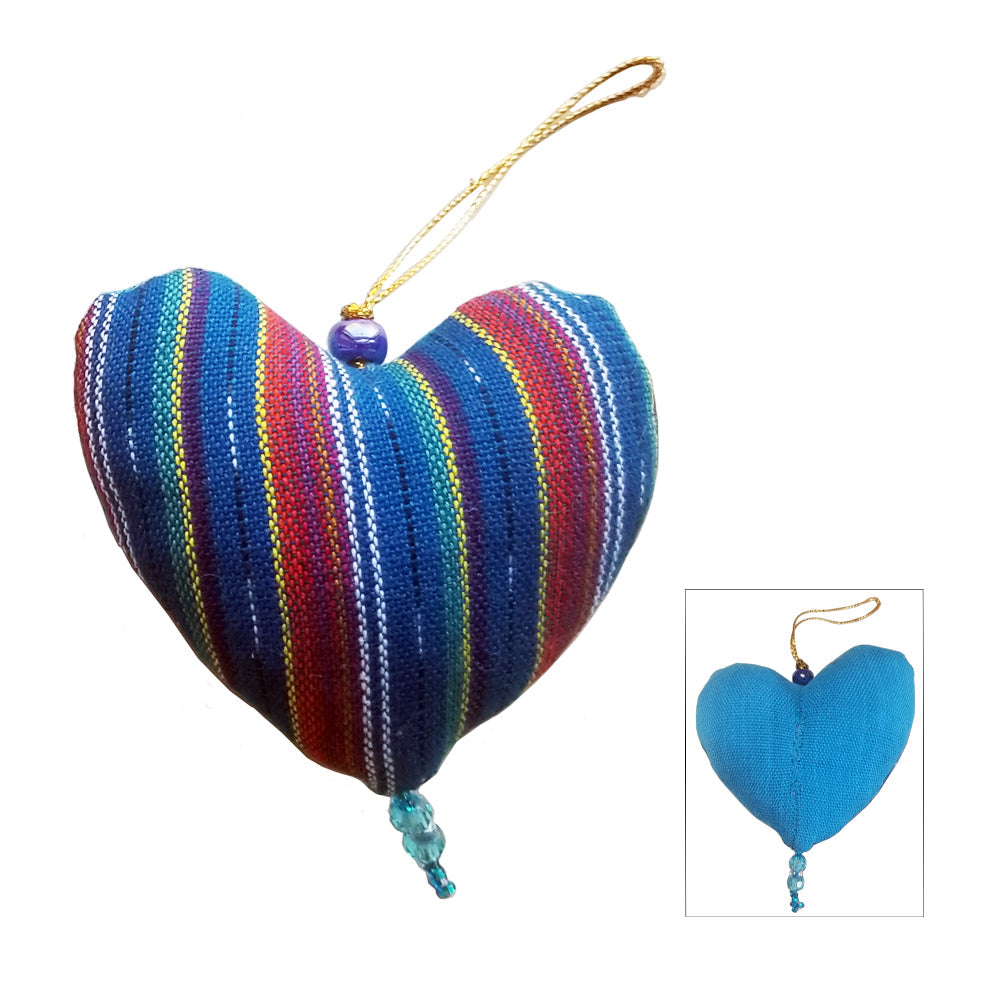 Handwoven Striped Heart Ornament- Recycled Textiles-Fair Trade-Guatemala City
