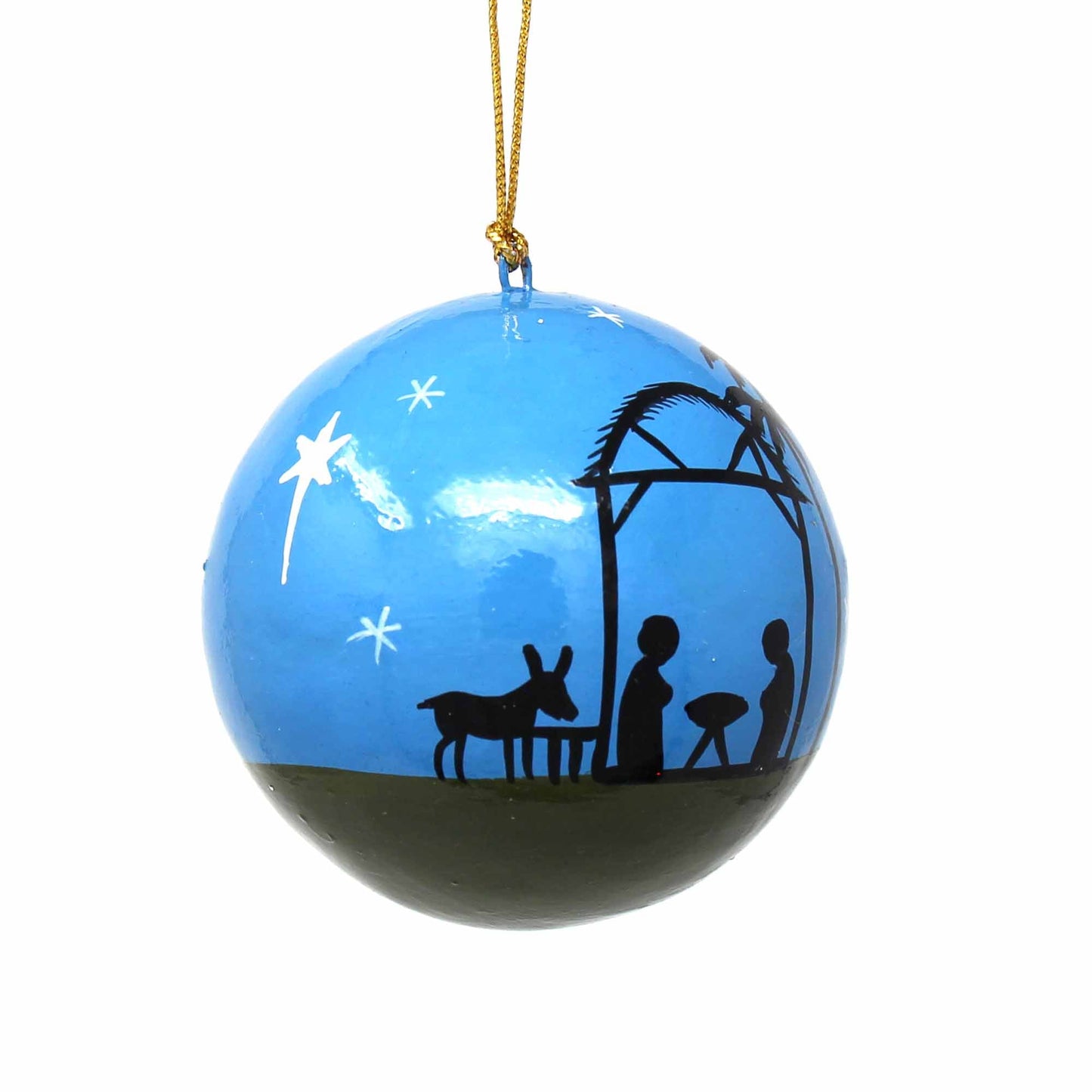 Hand-painted Nativity Christmas Ornaments - Set of 3 - Blue