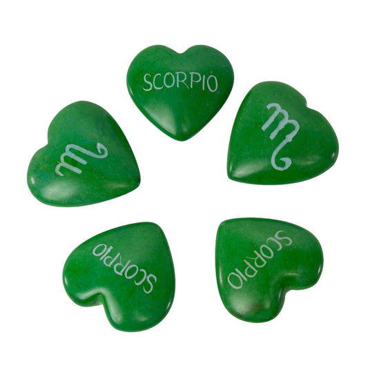 Zodiac Soapstone Hearts: SCORPIO-Hand-Carved and Hand-Painted-5PC Set-Green