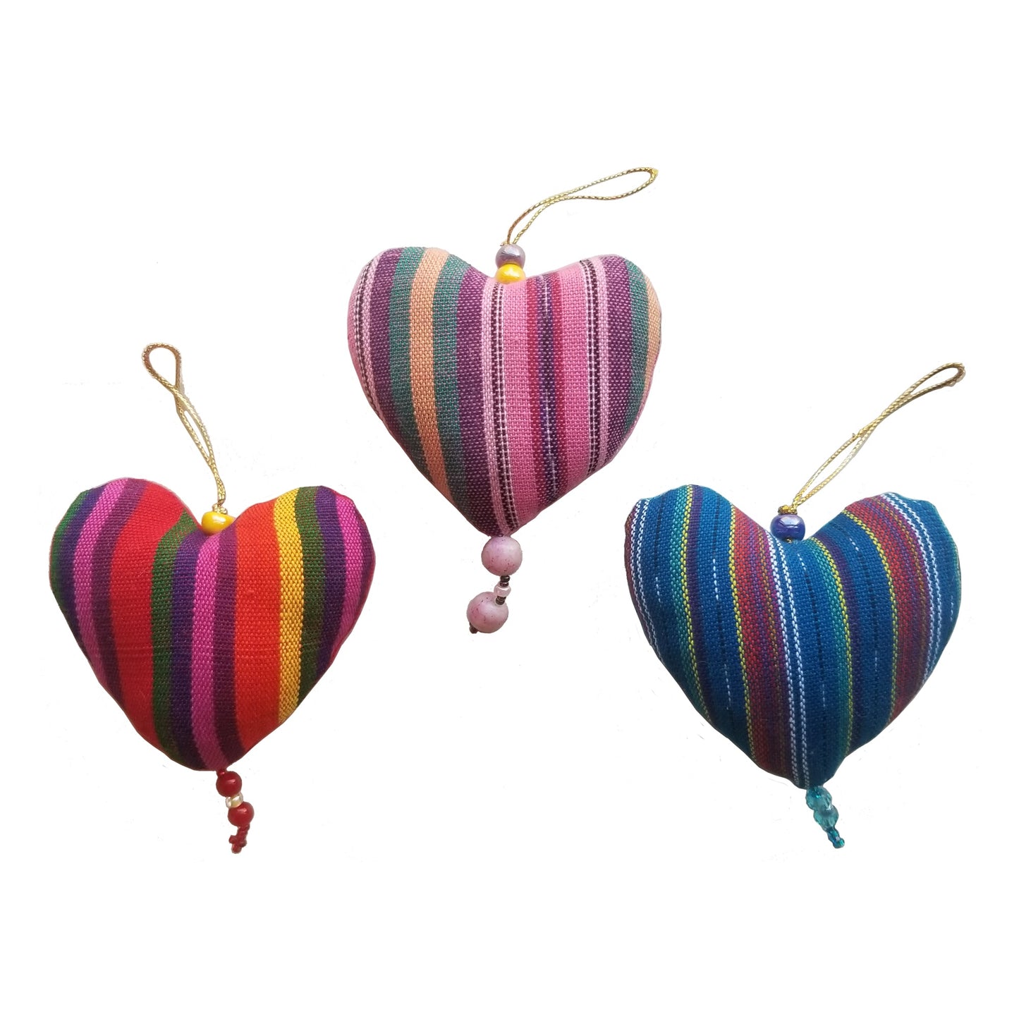 Handwoven Striped Heart Ornament- Recycled Textiles-Fair Trade-Guatemala City