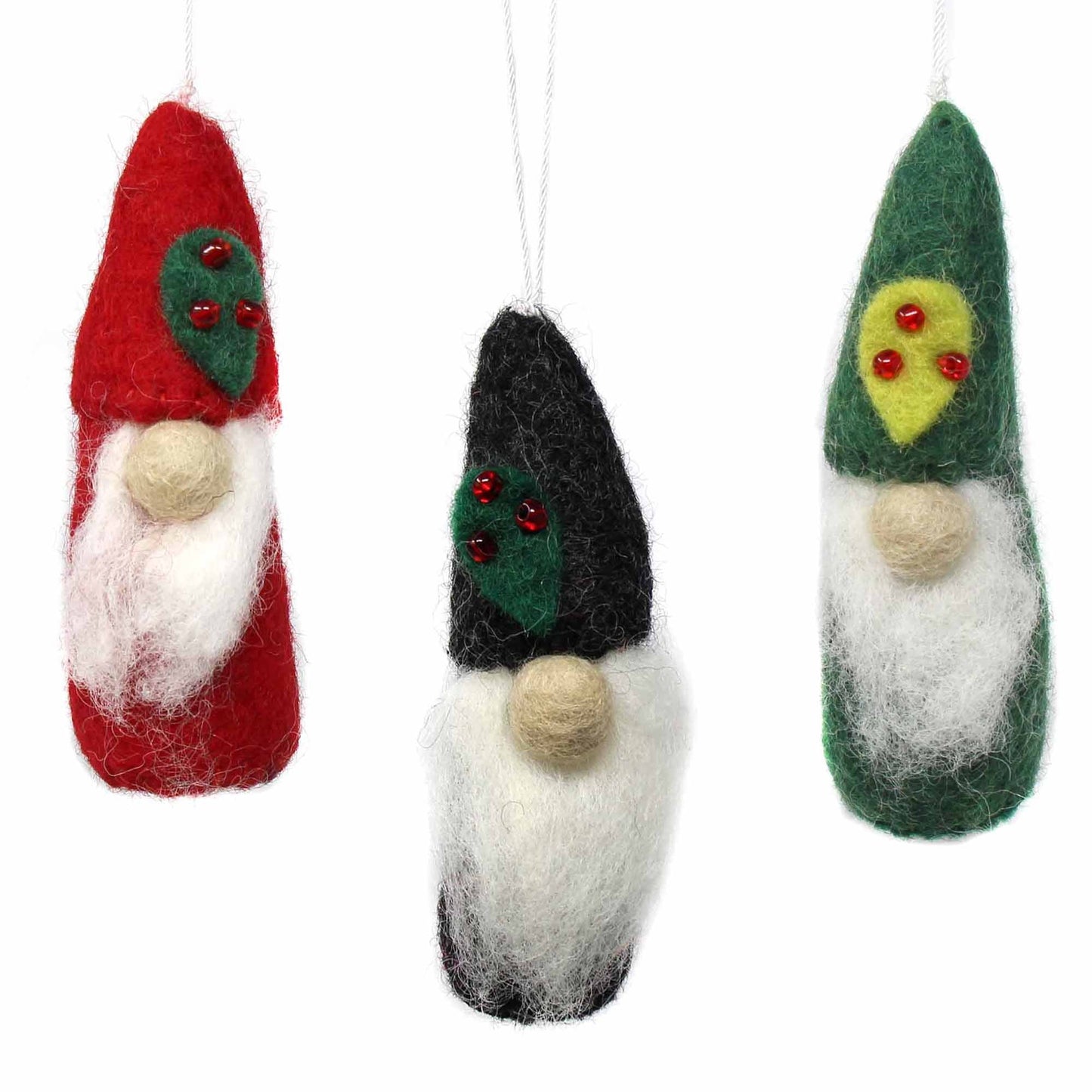 Set of 3 Gnome Felt Christmas Ornaments- Fair Trade-Nepal