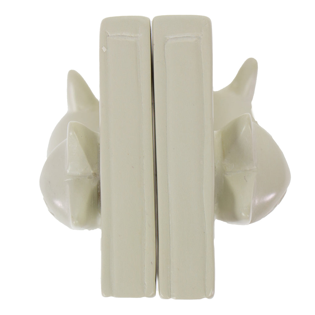 hand-carved white soapstone bookends from Kenya. Majestic sitting cats.
