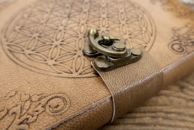 5" x 7" Flower of Life Embossed Leather Notebook w/ latch