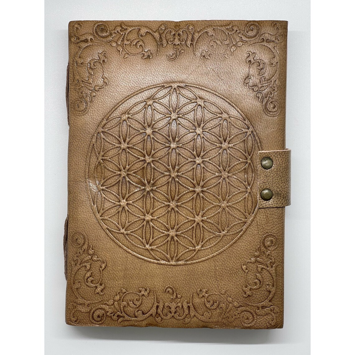 5" x 7" Flower of Life Embossed Leather Notebook w/ latch