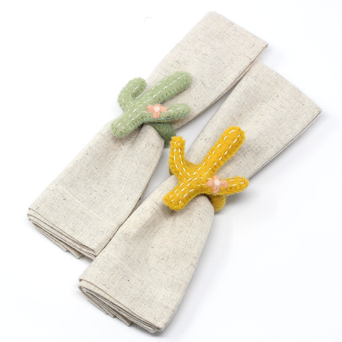 Hand-felted Napkin Rings -Cactus-Set of Four Colors - Global Groove-Nepal-Fair Trade