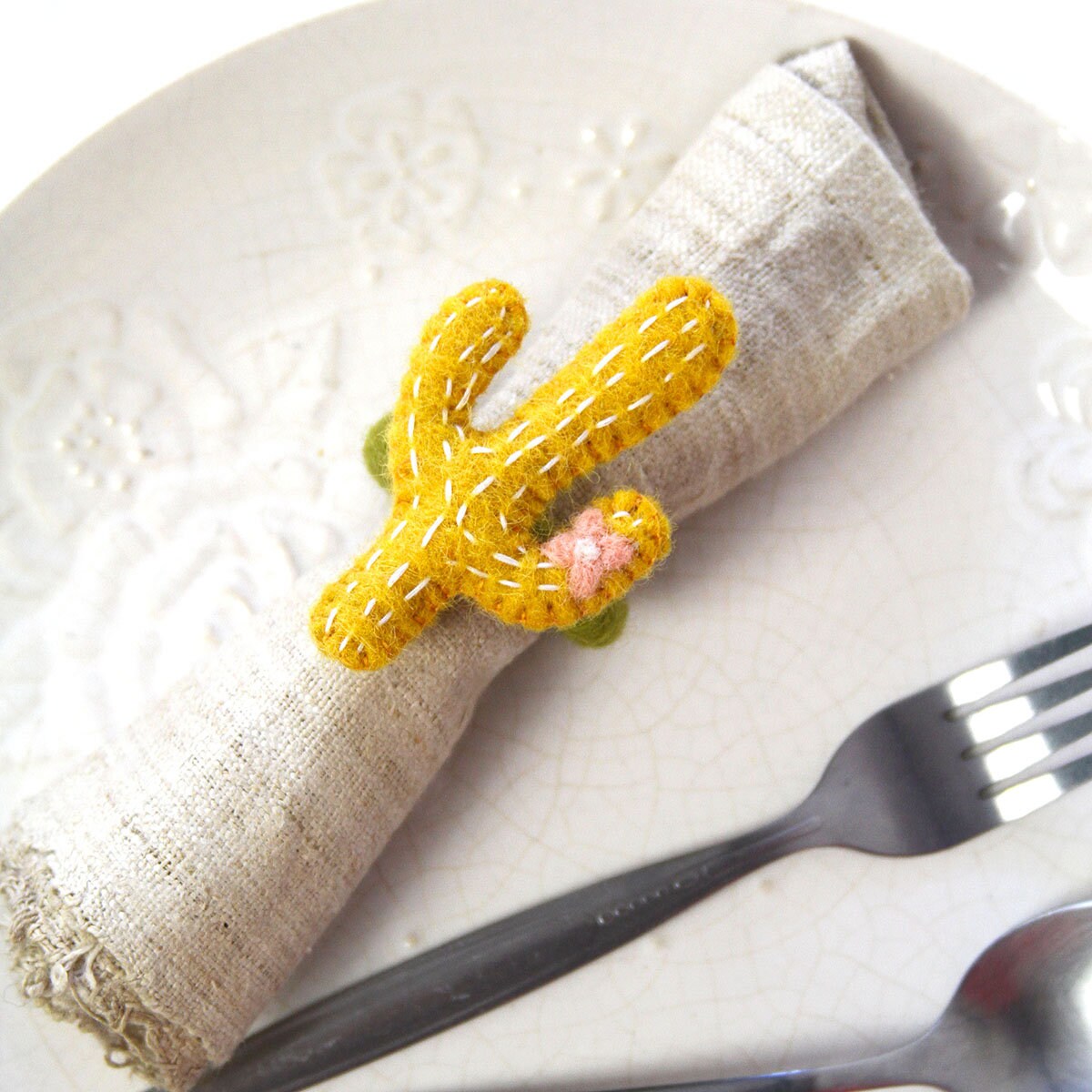 Hand-felted Napkin Rings -Cactus-Set of Four Colors - Global Groove-Nepal-Fair Trade