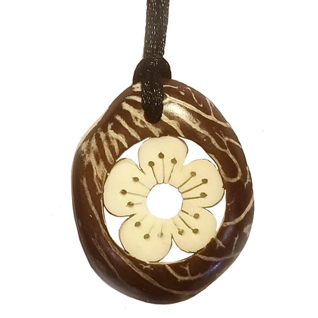 Hand-Carved Tagua Nut Slice Pendants with Cord