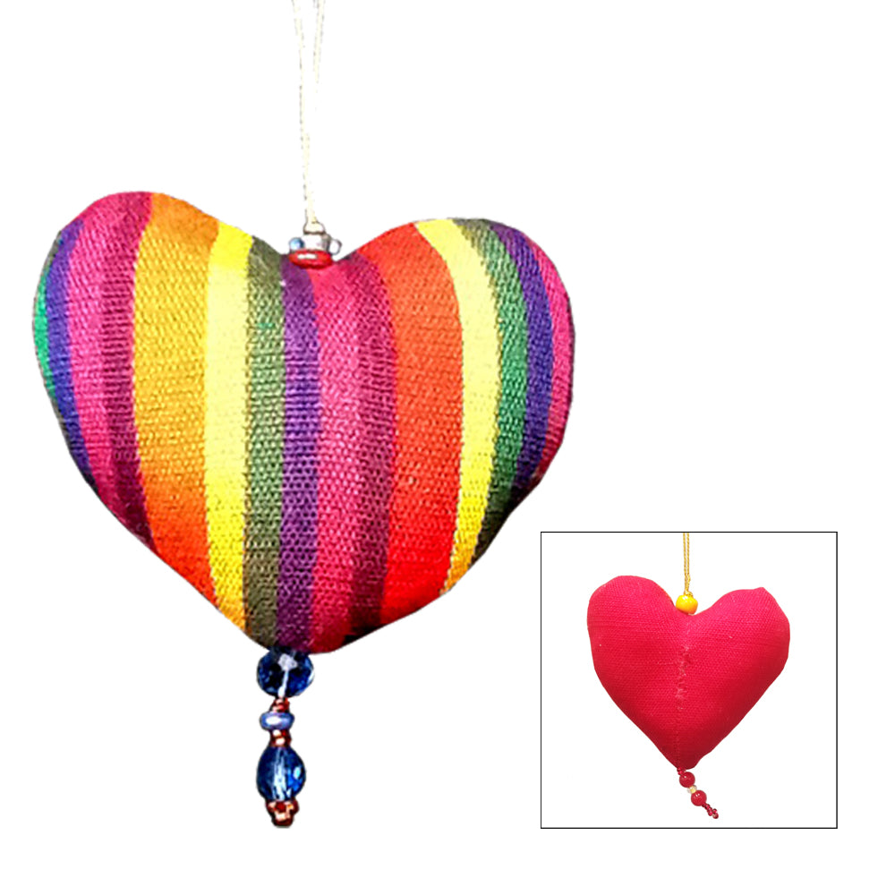 Handwoven Striped Heart Ornament- Recycled Textiles-Fair Trade-Guatemala City
