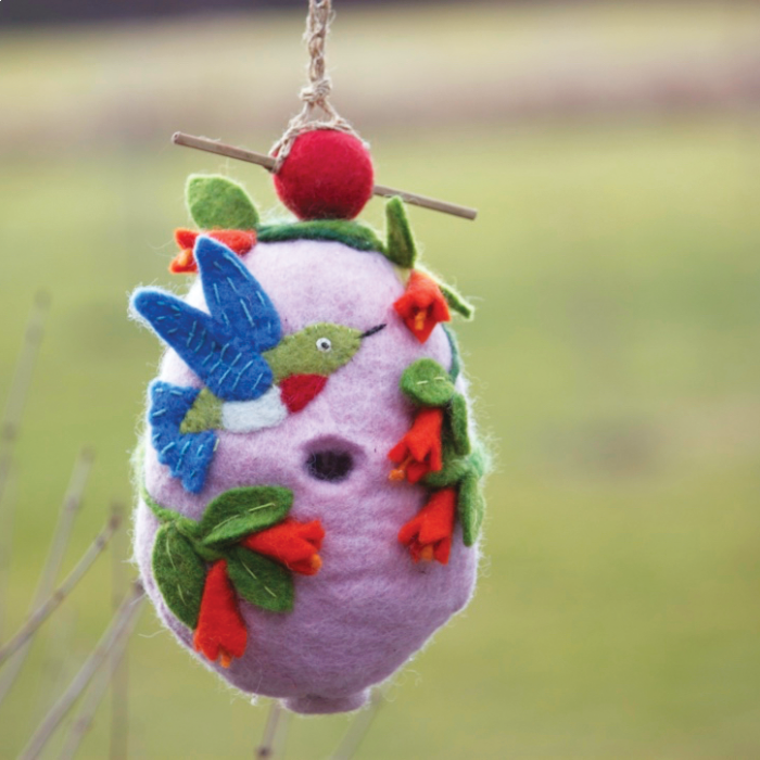 Felt Birdhouse - Colibrí -Rosa/ Verde- Lanas Salvajes