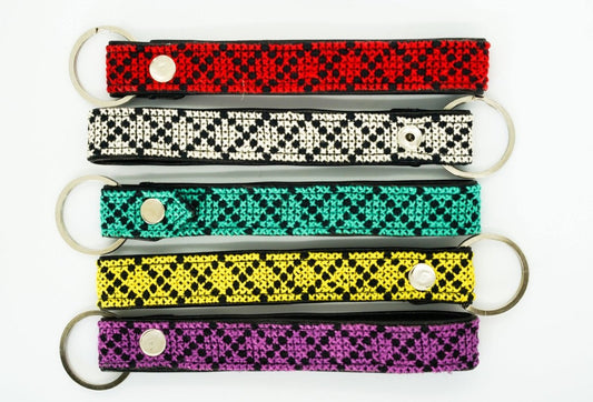 Lina Leather Key Lanyard-Hand-Embroidered Keyring-"Baker's Wife" Tatreez Motif