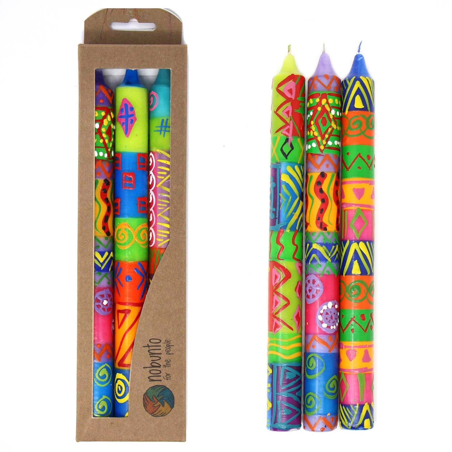 Velas cónicas altas pintadas a mano - Tres en caja - Shahida Design