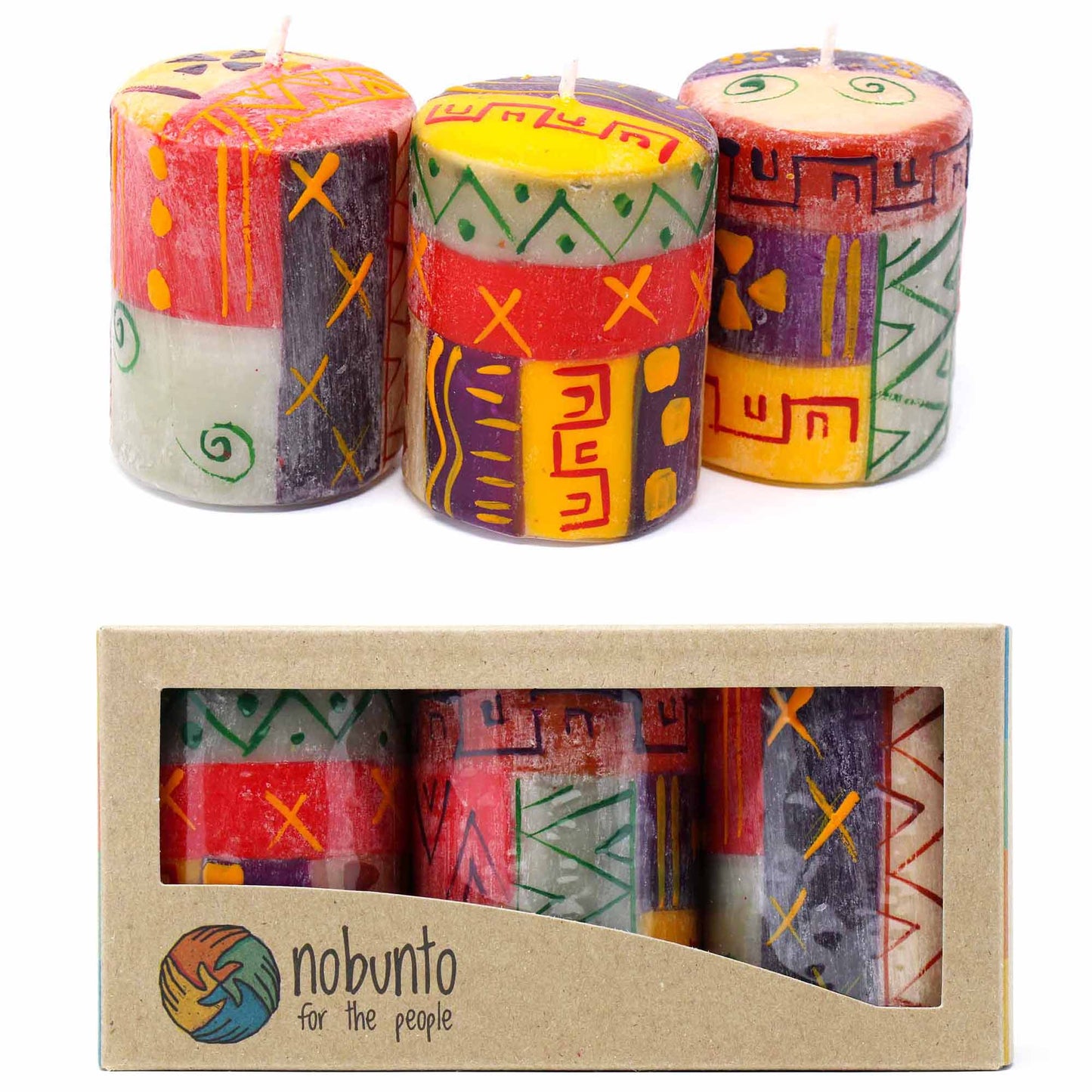 Juego de Tres Velas en Caja Pintadas a Mano - Indaeuko Design - Nobunto