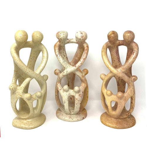 Escultura familiar de esteatita natural de 8 pulgadas de alto - 2 padres 4 hijos - Smolart