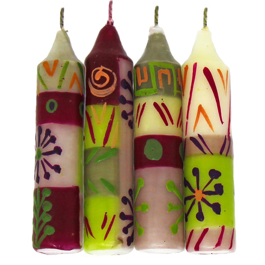 Velas de cena o Shabat de 4" pintadas a mano, juego de 4 (diseño Kileo)