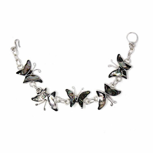 Pulsera de mariposas de concha de abulón y plata hecha a mano