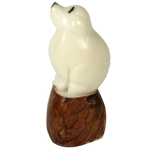 <center>Dutiful Dog Tagua Pet Figurine </br>Crafted by Artisans in Ecuador </br>Measures 2-1/2” high x 1” wide x 1-1/4” deep</center>