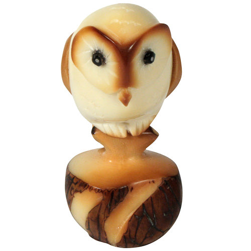 <center>Tawny Owl Tagua Figurine - Front View</br>Crafted by Artisans in Ecuador </br>Measures 3-1/4” high x 1-3/4” wide x 1-1/2” deep</center>