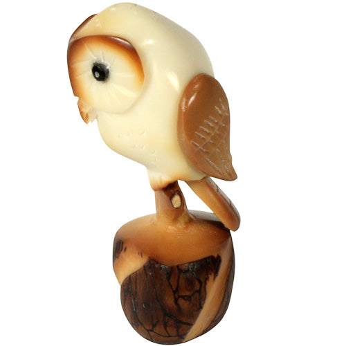 <center>Tawny Owl Tagua Figurine - Side View</br>Crafted by Artisans in Ecuador </br>Measures 3-1/4” high x 1-3/4” wide x 1-1/2” deep</center>