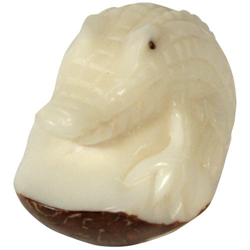 <center>Alligator in Relief Tagua Figurine - Front View</br>Crafted by Artisans in Ecuador </br>Measures 1” high x 1-1/2” wide x 2-1/4” deep</center>
