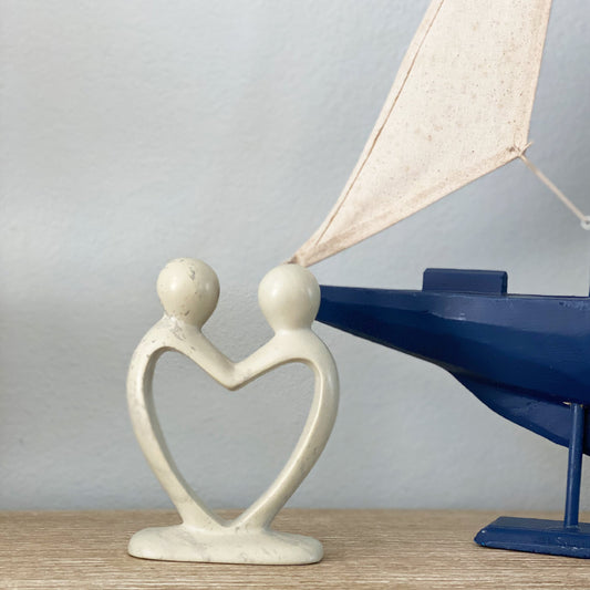 Hand-Carved Soapstone Lovers Heart-Natural -6"-Fair Trade-Kenya