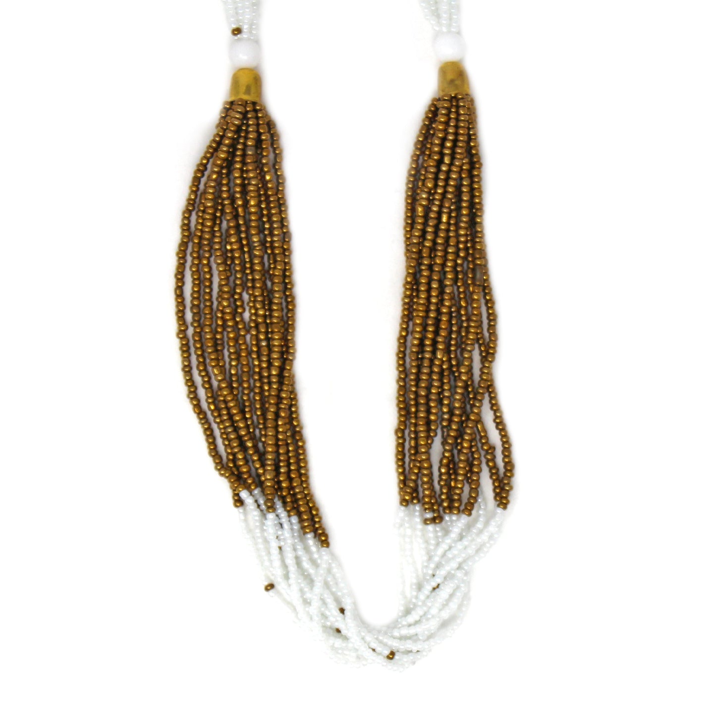 Collar de cuentas masai multihilo, blanco y dorado