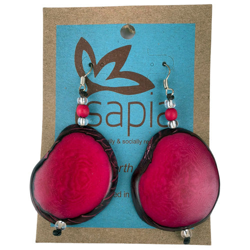Pendientes de rebanada de Tagua- Verde Bosque/Turquesa/Fucsia/Gris -Comercio Justo- Colombia