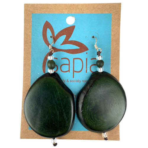 Pendientes de rebanada de Tagua- Verde Bosque/Turquesa/Fucsia/Gris -Comercio Justo- Colombia