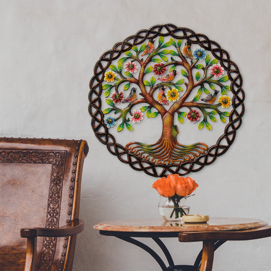 Rooted Tree of Life in Circle - Haitian Metal Drum Wall Art