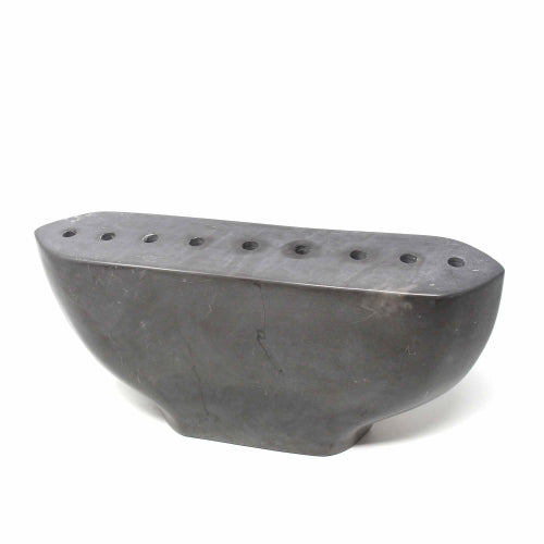 Hand-Carved Black Soapstone Menorah for Hanukkah