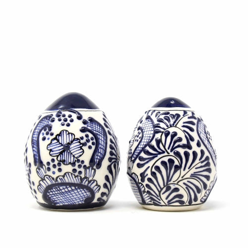 Encantada Handmade Pottery-Ceramic Salt & Pepper Shaker Set- Blue Flower