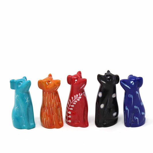 Hand-Carved Soapstone Tiny Dogs - Assorted Pack of 5 Colors