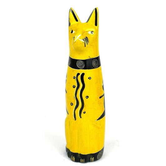 Escultura de gato sentado de esteatita hecha a mano de 5 pulgadas en amarillo - Smolart
