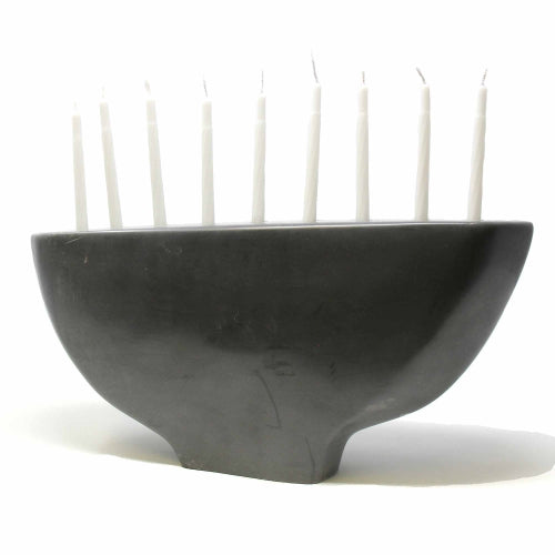 Hand-Carved Black Soapstone Menorah for Hanukkah
