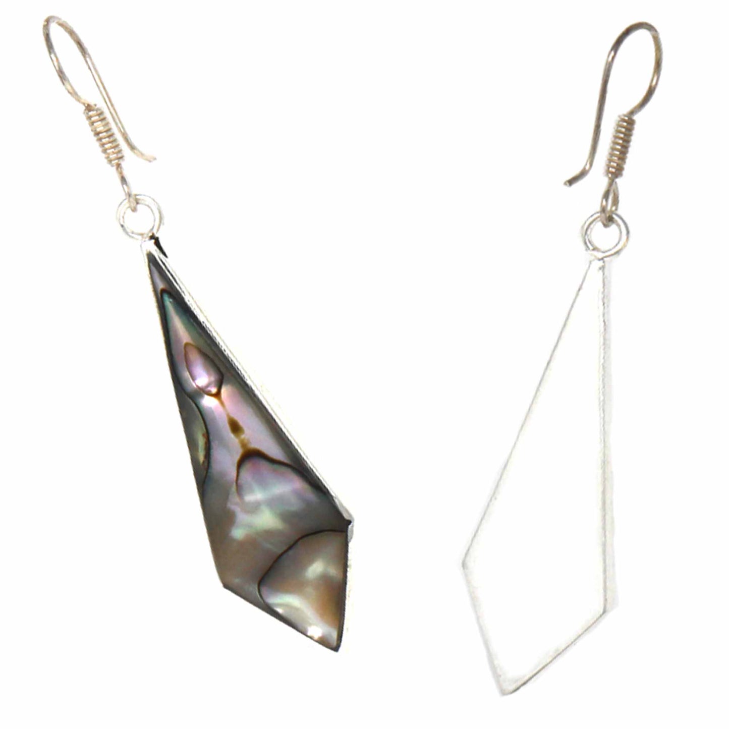 Handmade Silver & Abalone Diamond-Shaped Dangle Earrings