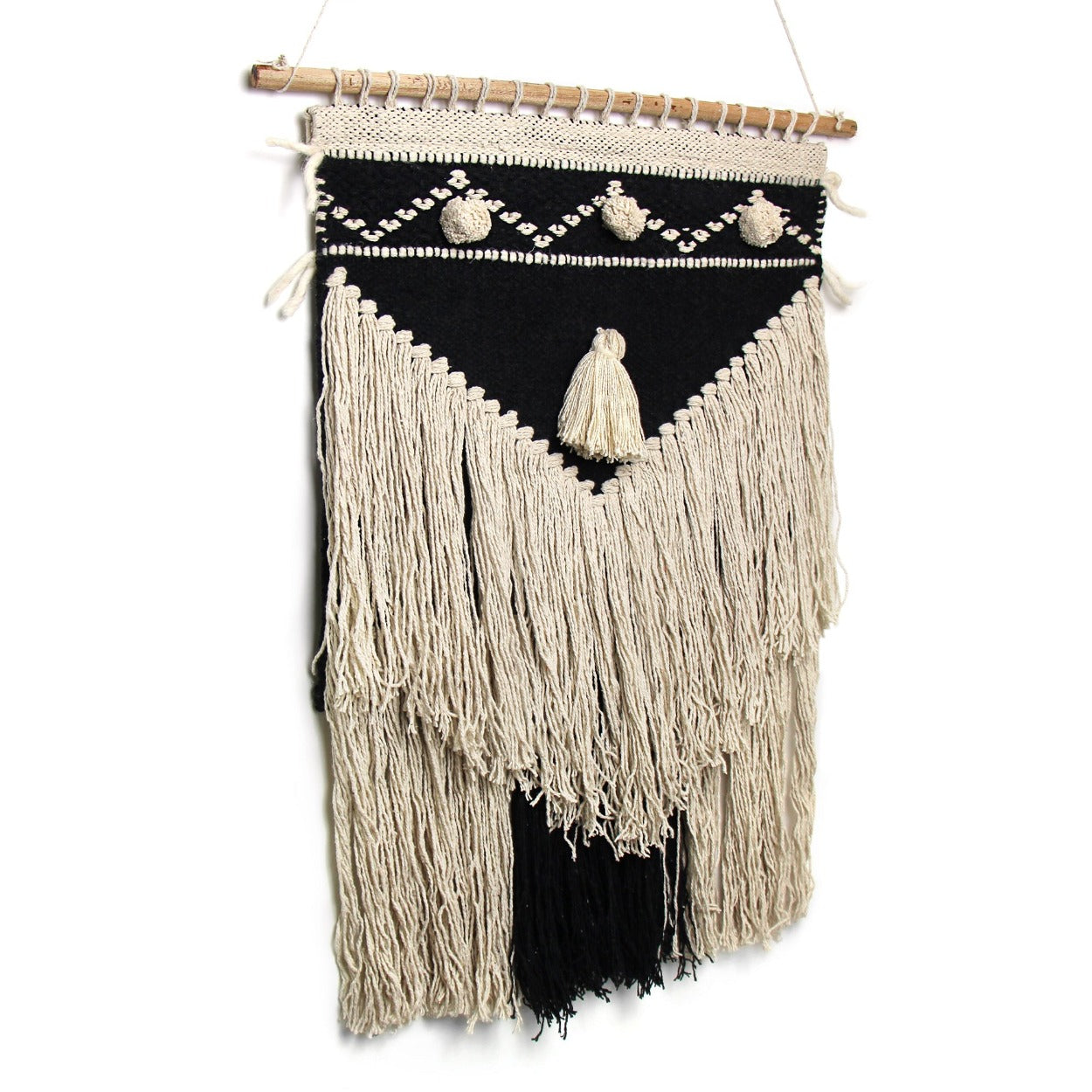 Handwoven Boho Wall Hanging - Charcoal & Cream - Fair Trade