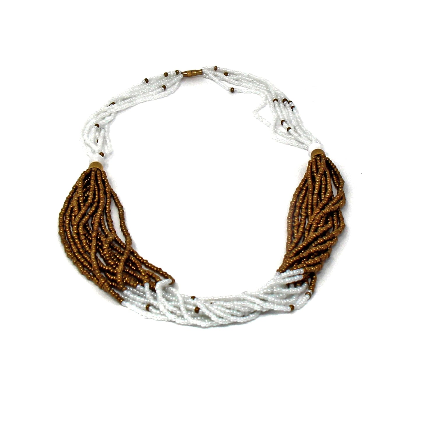 Collar de cuentas masai multihilo, blanco y dorado