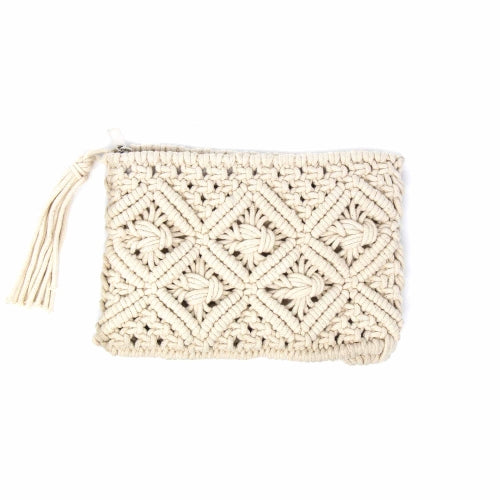 Clutch Macrame con Borla- Crema