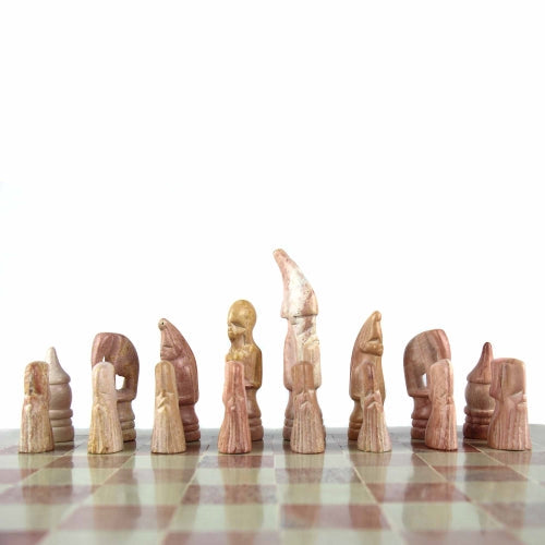 Juego de ajedrez Maasai de esteatita tallada a mano - Tablero de 14" - SMOlart