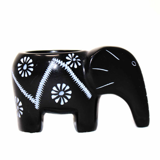 Luz de té de esteatita elefante - Acabado negro con diseño grabado