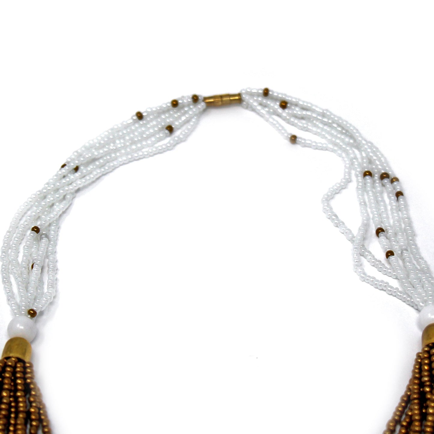 Collar de cuentas masai multihilo, blanco y dorado