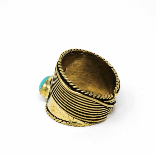 Anillo de piedra turquesa y latón reciclado- Tamaño ajustable