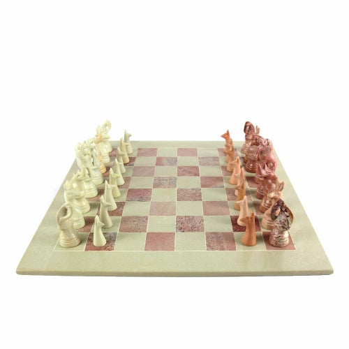 Juego de ajedrez de animales africanos de esteatita tallada a mano - Tablero de 15" - SMOlart