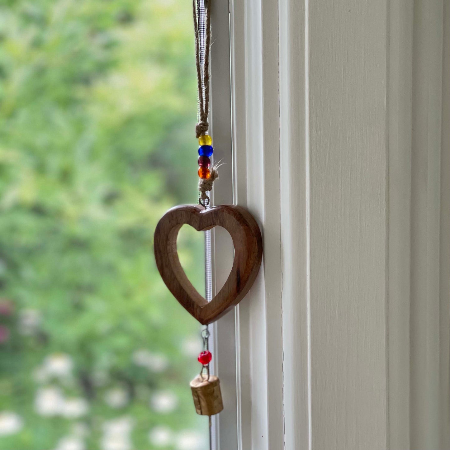 Handcrafted Wood Heart Chime with Recycled Iron Bell -Fair Trade - Behat, India