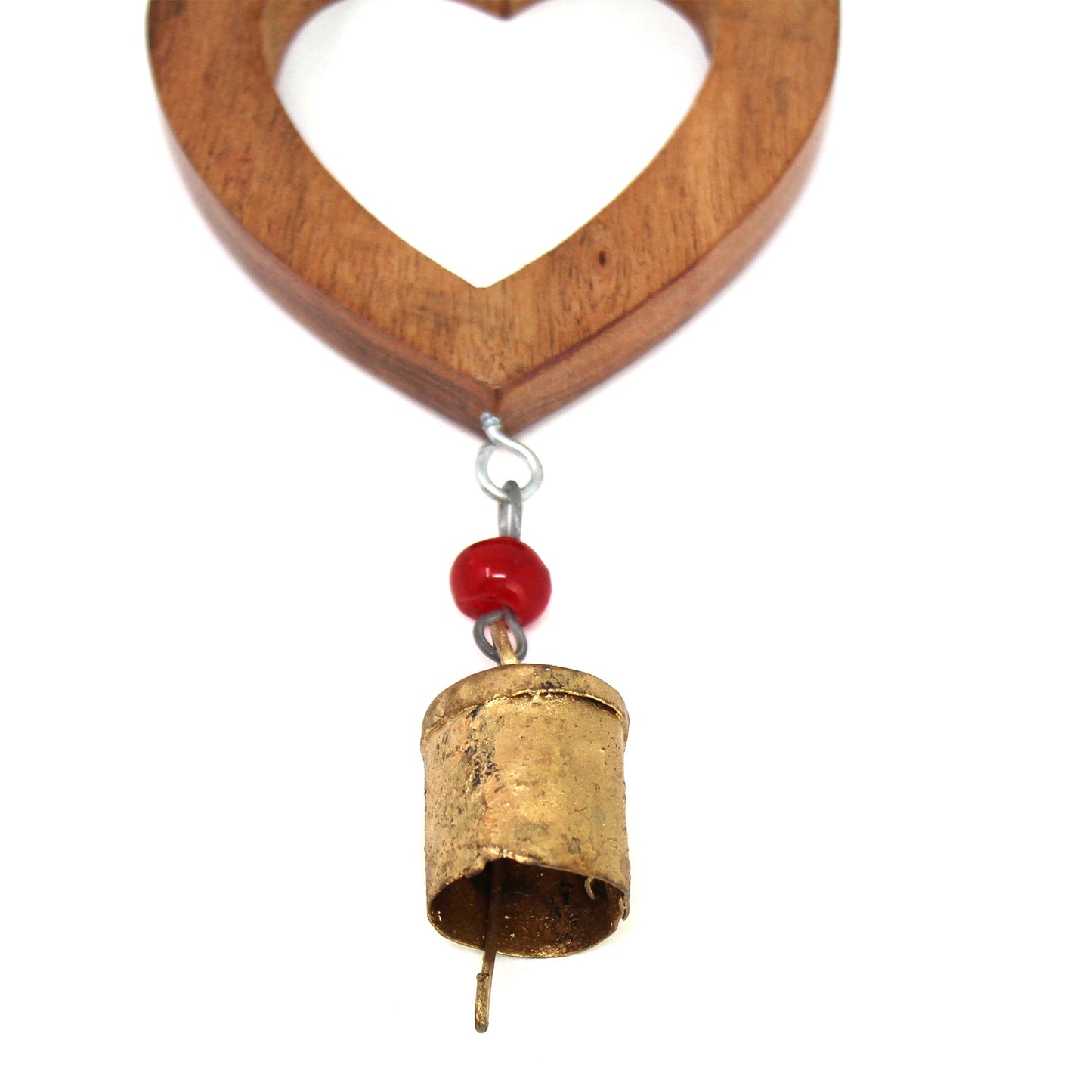 Handcrafted Wood Heart Chime with Recycled Iron Bell -Fair Trade - Behat, India